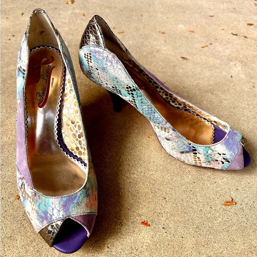 Poetic License Purple and Multicolor Peep Toe Heels